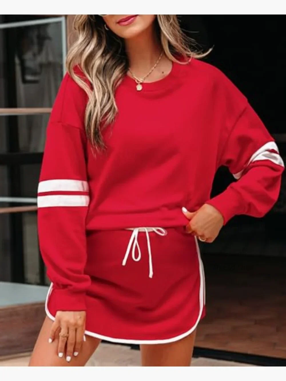Women's Striped 2 Piece Lounge Set Tracksuit Skort Matching Set